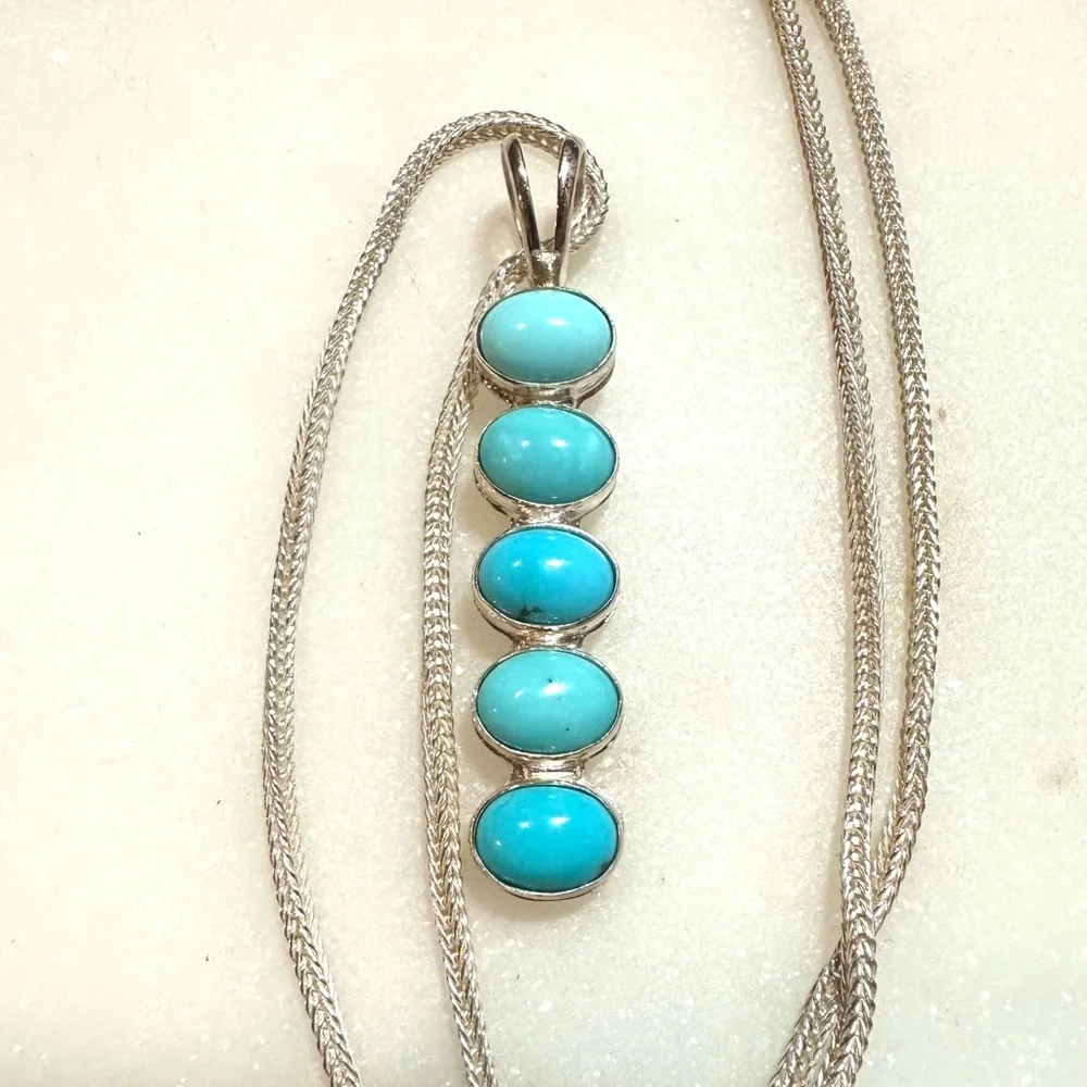 Jay King Sleeping Beauty Turquoise Foxtail Chainlink Sterling Silver Necklace